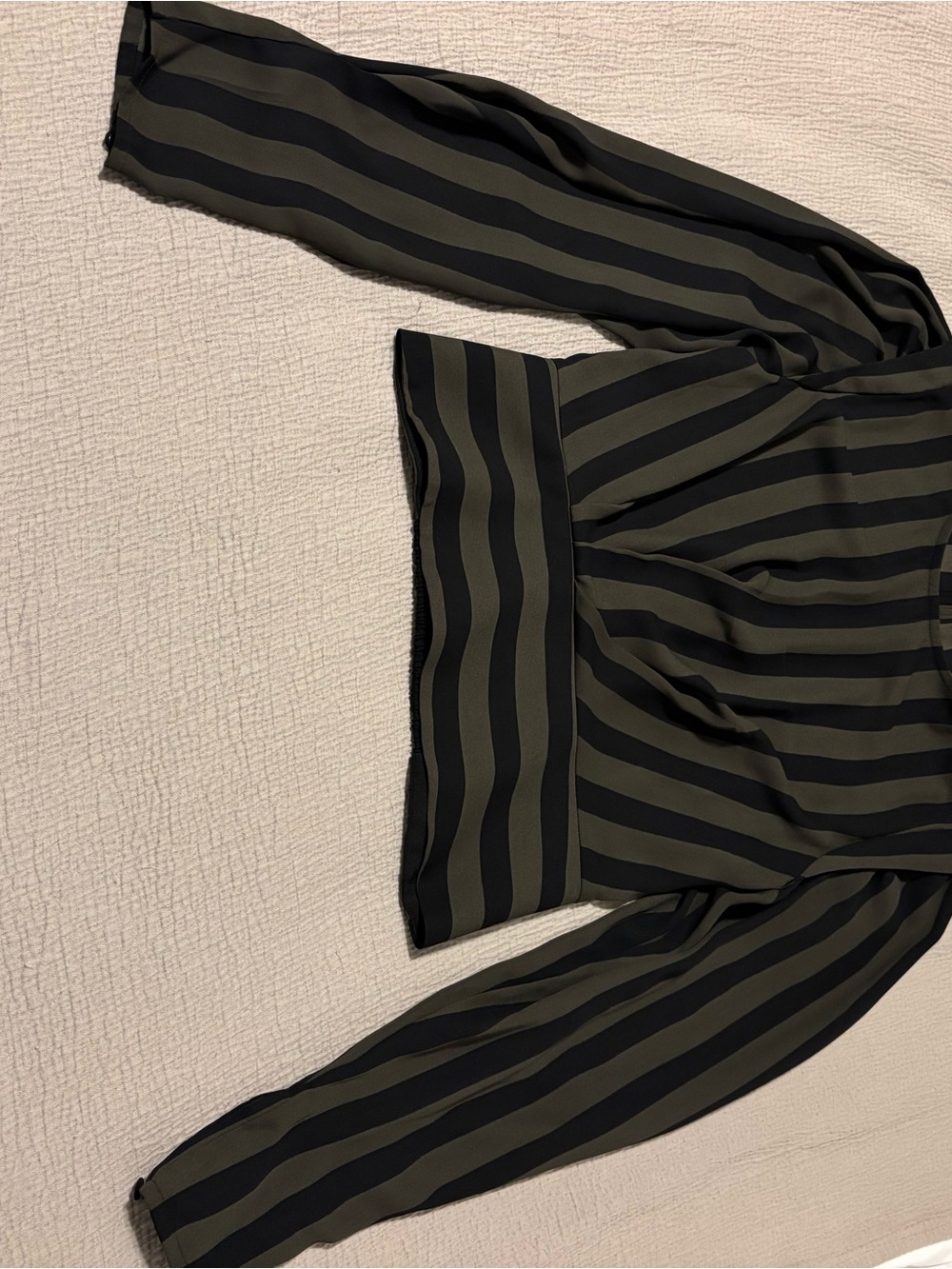 Express Olive Green & Black Striped Long-Sleeve Peplum Top